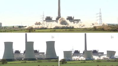Momento en el que las tres torres han sido detonadas.