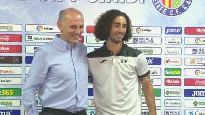 Ángel Martín González durante la presentación de Cucurella con el Getafe.