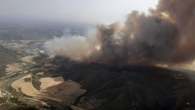 Imagen del incendio forestal declarado en Nonaspe (Zaragoza). / DGA