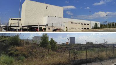 La planta de la empresa Pasa Fabricación en Alcañiz y el solar en el que prevé construir la nueva. / A. L