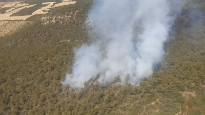 Efectivos del Gobierno de Aragón combaten el fuego en Estopiñán del Castillo. / Infoar