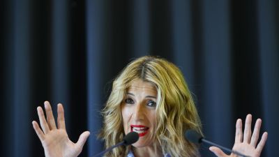Yolanda Díaz en un acto en Madrid este lunes. / EFE