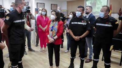 Margarita Robles, durante su visita este viernes a Zaragoza. / EFE