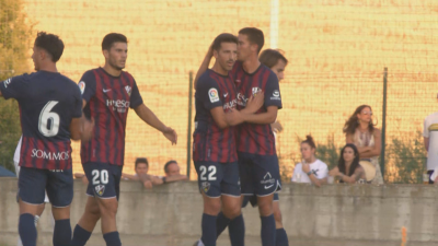 Celebración de un gol de la SD Huesca. Foto: Aragón Deporte.