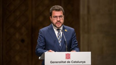 El presidente de la Generalitat, Pere Aragonès, este viernes durante una rueda de prensa. / Europa Press
