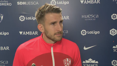 Gerard Valentín en zona mixta tras el partido
