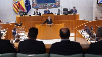 El presidente del Partido Aragonés, Arturo Aliaga, durante su intervención este viernes. / Cortes de Aragón