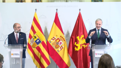 Javier Lambán, presidente de Aragón, y Jorge Azcón, alcalde de Zaragoza, en la última reunión bilateral.