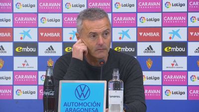 Fran Escribá, en la sala de prensa de La Romareda.