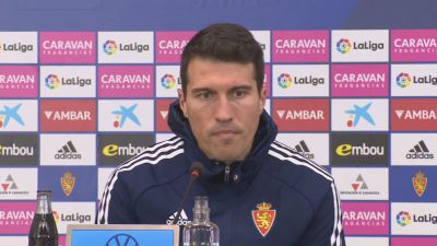 Alberto Zapater, en la sala de prensa de La Romareda.