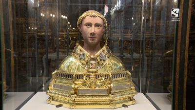 Busto restaurado de San Lorenzo en la catedral de La Seo (Zaragoza).