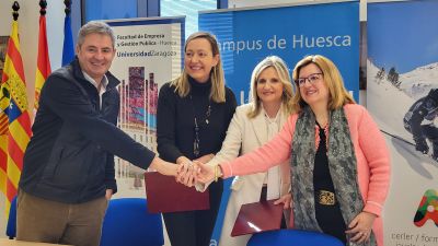 Firma del acuerdo entre Grupo Aramón y Universidad de Zaragoza para investigar el impacto del sector de la nieve. / Gobierno de Aragón