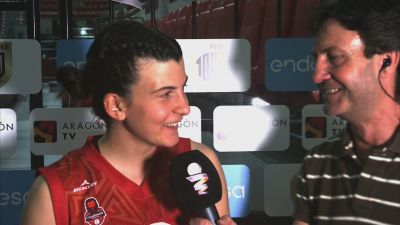 Carmen Grande en Aragón Deportes tras el partido contra el Araski