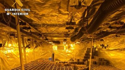 Interior de la nave que estaba preparada para el cultivo de marihuana