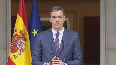 Pedro Sánchez durante la comparecencia de esta mañana.