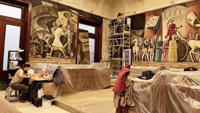 Los trabajos de restauración en el antiguo salón de plenos se prolongarán durante cuatro meses. / Diputación de Zaragoza