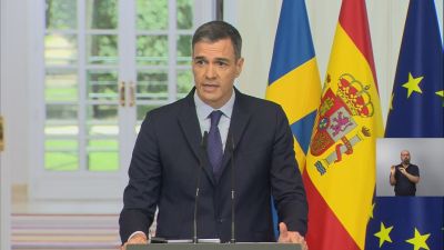 Pedro Sánchez durante su comparecencia este lunes en Moncloa.