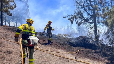 Bomberos trabajando en Puntagorda, La Palma. (EFE/Miguel Calero)