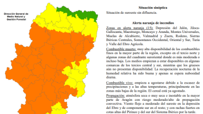 Mapa de nivel de alerta de incendios en Aragón. / Gobierno de Aragón