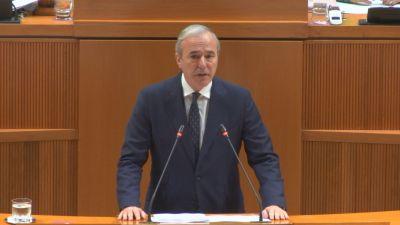 Jorge Azcón, candidato a la Presidencia de Aragón, este miércoles en su discurso de investidura.