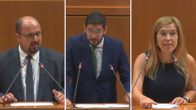 Alberto Izquierdo, Alejandro Nolasco y Ana Alós este jueves en sus intervenciones en las Cortes de Aragón.
