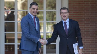 Pedro Sánchez y Alberto Núñez Feijóo, el 7 de abril de 2022. / Europa Press