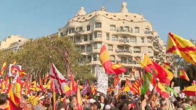 Las banderas españolas han estado muy presentes en la marcha, además de pancartas contra los partidos independentistas y el Gobierno central.