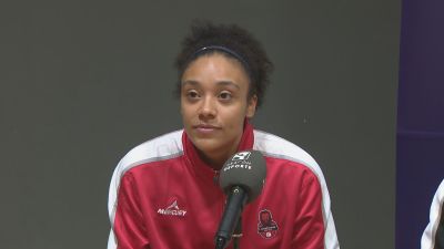 Helena Oma, durante la rueda de prensa en Hungría. Foto: Aragón Deporte