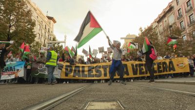 Cientos de personas se manifiestan en Zaragoza en apoyo al pueblo palestino.