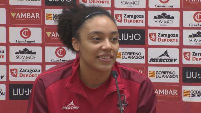 Helena Oma durante la rueda de prensa previa al partido del Valencia Basket