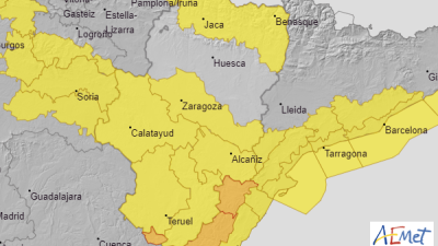 Mapa de alertas en Aragón para este viernes. | Aemet