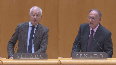 (Izq) El senador del PP Eloy Suárez y (dcha) y senador del PSOE Francisco Fajardo este miércoles en el Senado.