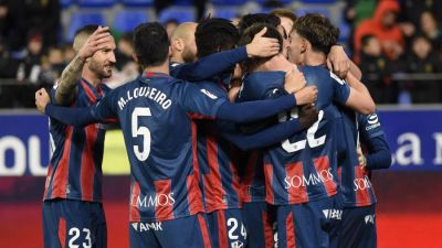 La Sociedad Deportiva Huesca celebrando un gol en El Alcoraz