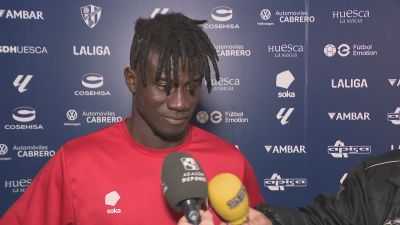 Samuel Obeng en zona mixta tras el partido ante Alcorcón