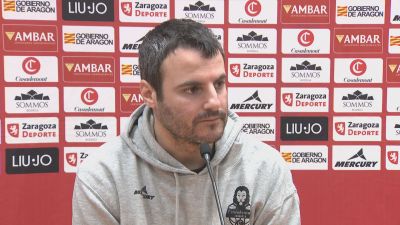 Carlos Cantero, en la rueda de prensa prepartido. Foto: Aragón Deporte