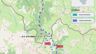 Ruta afectada en la N-330. / Mitma