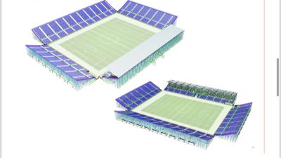 Recreación del estadio modular que se construiría en el Parking Norte de la Expo.