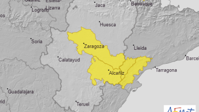 Mapa de las alertas por viento en Aragón. | Aemet
