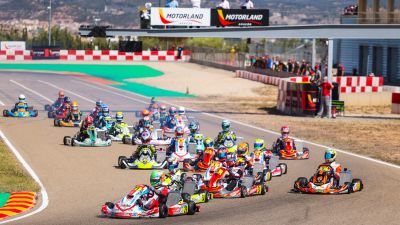 La salida de la manga clasificatoria de Senior en MotorLand Aragón. Circuito de Karting Internacional