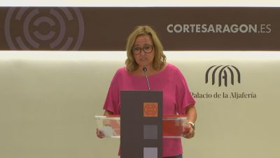 La portavoz del PSOE en las Cortes de Aragón, Mayte Pérez, ha calificado de "pobre" el balance del primer año de Gobierno de Azcón. / Aragón Noticias