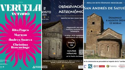 Varios carteles que anuncian diversas actividades en municipios aragoneses.