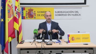 El delegado del Gobierno en Aragón, Fernando Beltrán, este jueves en Huesca. / Aragón TV