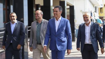 Pedro Sánchez, a la llegada de la reunión con el presidente canario, Fernando Clavijo. / Luis G. Morera EFE