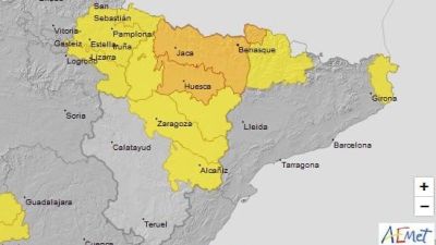 Niveles de aviso en Aragón y comunidades vecinas. / Aemet