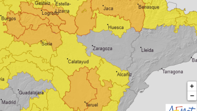 Niveles de aviso por tormentas en Aragón y comunidades vecinas. / Aemet