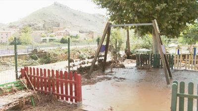 Las fuertes lluvias anegaron el término municipal de Cimballa. / Aragón TV