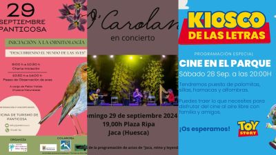 Carteles que anuncian algunas de las propuestas del finde semana. / Canva