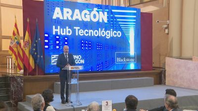 El presidente de Aragón durante el anuncio de la inversión de Blackstone. / Aragón TV