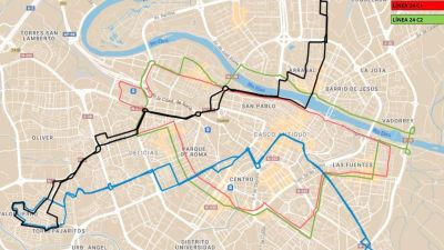 El mapa de Zaragoza con las nuevas líneas de autobús. / Ayuntamiento de Zaragoza