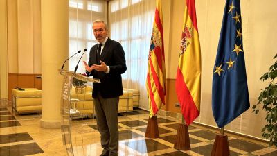 Jorge Azcón durante la rueda de prensa previa a la Conferencia de Presidentes. / Aragón TV